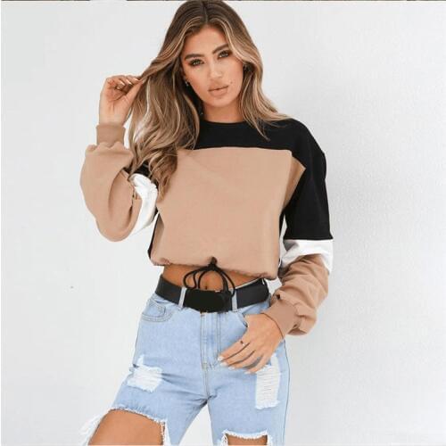 Poleron mujer autumn fall women casual cropped tumblr Top Sexy hoodie pullover top female sweatshirt polerones shirt patchwork