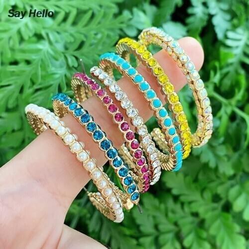 SAY HELLO Crystals Rhinestone Inlaid Big Circle Hoop Earrings for Women BA Punk Jewelry Boucle D'oreille Femme Brincos K5038