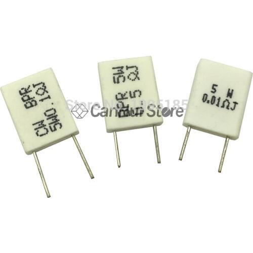 10pcs 5W 0.01 0.015 0.02 0.05 0.1 0.15 0.2 0.25 0.33 0.47 0.5 ohm Non-inductive Ceramic Cement Resistor