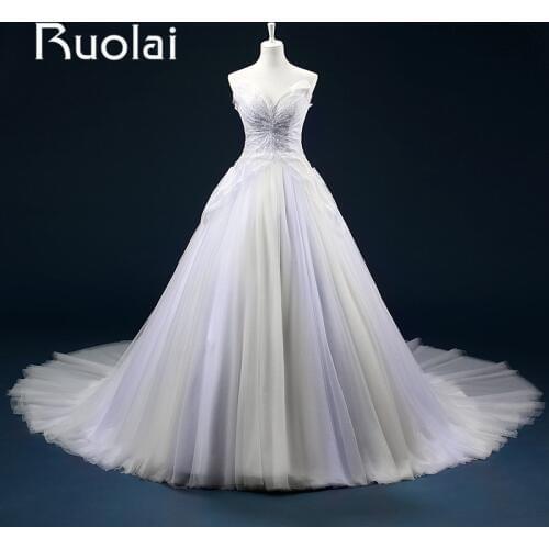 2017 Stunning Tulle Ball Gown Wedding Dresses Sweetheart Sweep Train Sleeveless Beading Off the Shoulder Bridal Gown Customize