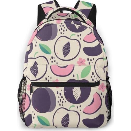 2021 Travel Backpacks Halves Plum Fruit Flowers With Leaves Girl Backpack For Women Large Capacity School Bag For Teenage