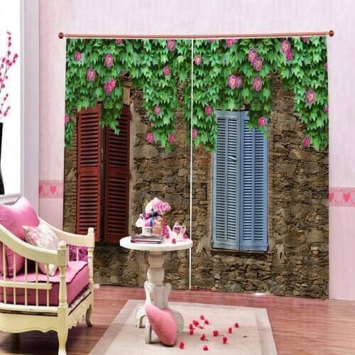3D Window Curtain Stone wall window plant Luxury Blackout Living Room office Bedroom Customized size