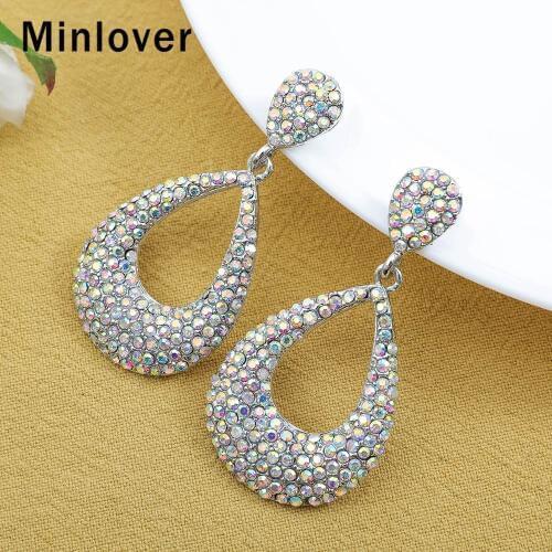 Minlover Silver Color sparkling Rhinestone Bridal Dangle Earrings for Women Drop Wedding Party Earrings Jewelry EH1734