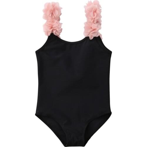 Black Kids Baby Girls Flower Ruffled Swimsuit Swimwear Bathing Suit Outfit