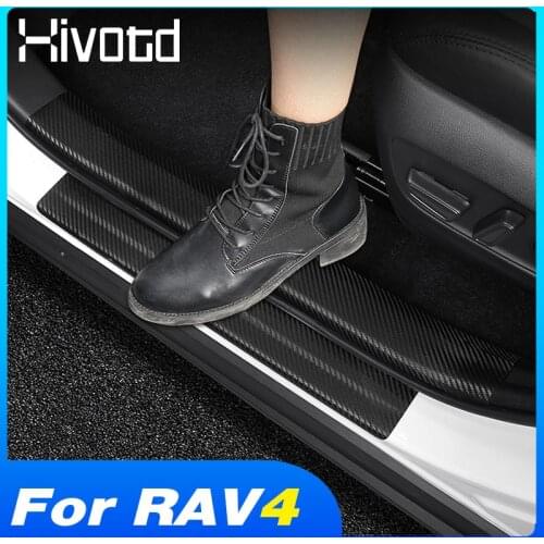 For Toyota Rav4 2019 2020 Car Door Sill Protector Pedal Pad Stickers Car Accessories Carbon Fiber Leather Anti Scratch Decorate