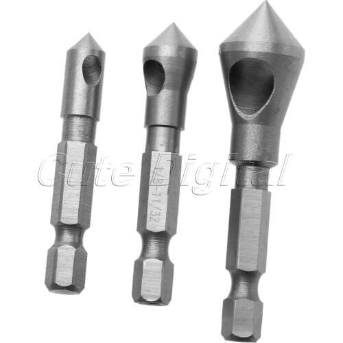 DRELD 3Pcs 90 Degrees Countersink Bit Set Deburning Drill Bits Tapper Hole Cutter Hand Tools Wooden Metal Plastic Chamfer Set