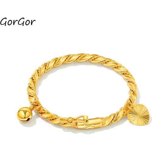 GorGor Bangles Girls Copper Pattern Plating Gold Bells Pendant Individuality Full Year Simplicity Popular Accessories TE-315