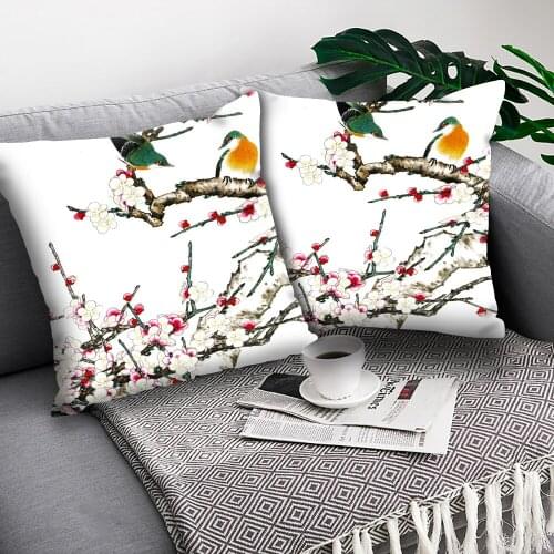 MTMETY Classical Flower Birds Cushion Cover Chinese plum Polyester Throw Pillow Case Home Decoration Pillowcase Funda Cojin