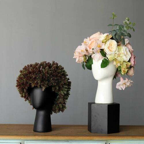 Fashion White Black Vase Ceramic Vase Creative Scandinavian Design House Wedding Decoration Vase Porcelain Head Shape
