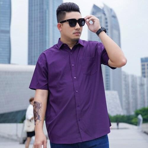 13XL 150KG Summer Men Dress Shirt Short Sleeve Shirt Wedding Business Navy Blue Purple Formal Office Shirts