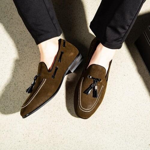 MEIJIANA British Style Handmade Men Velvet Shoes With a Tassek Men Party and Prom Business Wedding Shoes Moccasins Flats