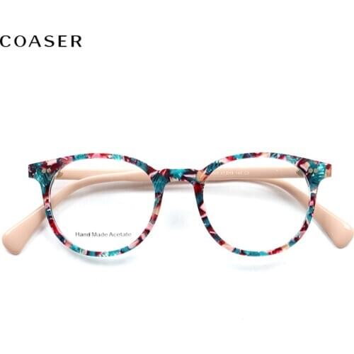 COASER 2020 Tren Vintage Acetate Glasses Frame Women Suit Prescription Optical Eyeglasses Lens Men multicolor Eyewear