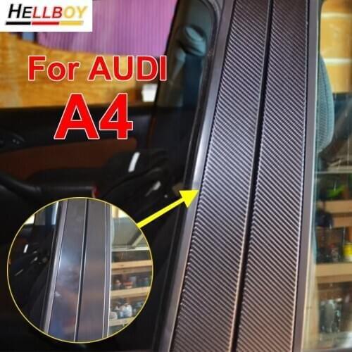 Carbon Fiber Car Door Pillar Cover Trims Wrap Sticker For AUDI A4 2009-2016 Window B C Pillars Mirror Glossy Black Car Styling
