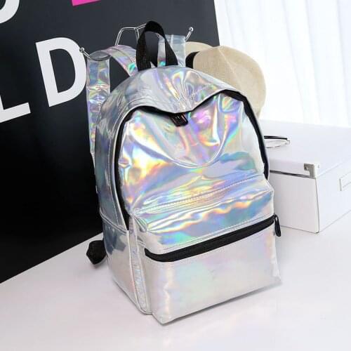 2021new Silver Holographic Women silver Backpack Hologram Laser Girl School Bag Female Bags Leather Holographic Sac for women