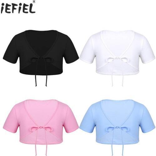 New Fashion Kids Girls Short Sleeves Bolero Top Cotton Self-tie Up Front Solid Color Bolero Top Cropped Shrug Cardigan Waistcoat