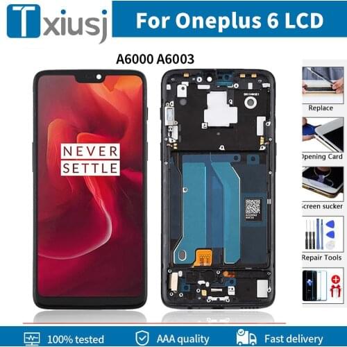 Assembly Replacement 6.28" AMOLED for Oneplus 6 LCD Display Touch Screen Digitizer with Frame Screen for One Plus 6 1+6