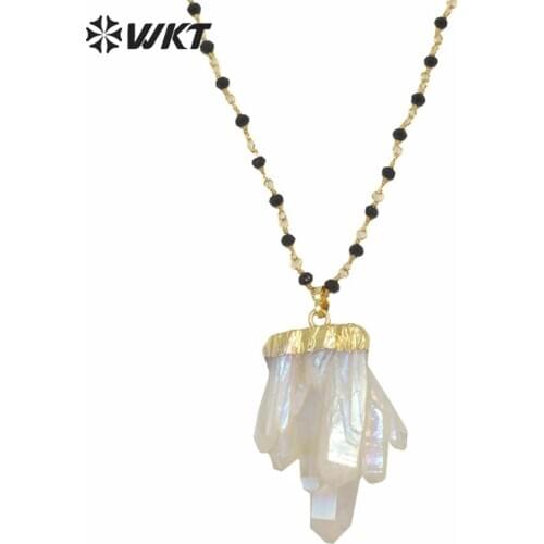WT-N893 Popular Aura Spirit Quartz Necklace for Women Jewelry,Healing Aura Angel Spirit Quartz pendant Rosary Chain Necklace