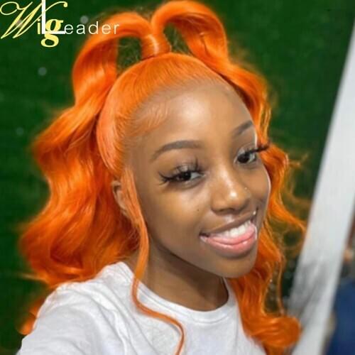 Wigleader Remy Human Hair Lace Front Wigs Preplucked Orange Lace Frontal Wig Wave Lace Frontal Wigs Glueless Full Lace Wigs