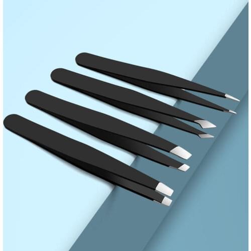 Stainless Steel Eyebrow Clip Black Oblique Flat Mouth Pointed Eyebrow Trimming Tweezers Plucking Beauty Tool Pince A Epiler