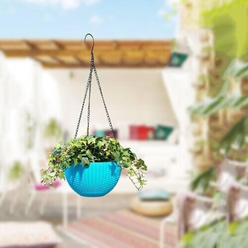 Chain Hanging Flower Pot Basket Imitation Rattan with Stainless Steel Chain Basket for Plant Terrace Garden Balcony Decoration