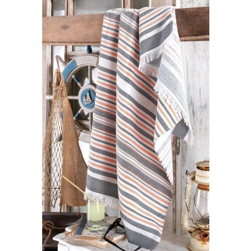 Riva Summer 2021 Beach Towel | Cotton | Navy Blue Orange Color Sea Pool Sauna Hamam Massage Peshtemal Light Good Quality Trend