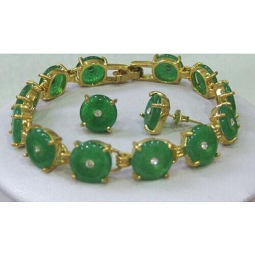 Natural Green Jade bracelet earrings set AAA jade Crystal Jewelry