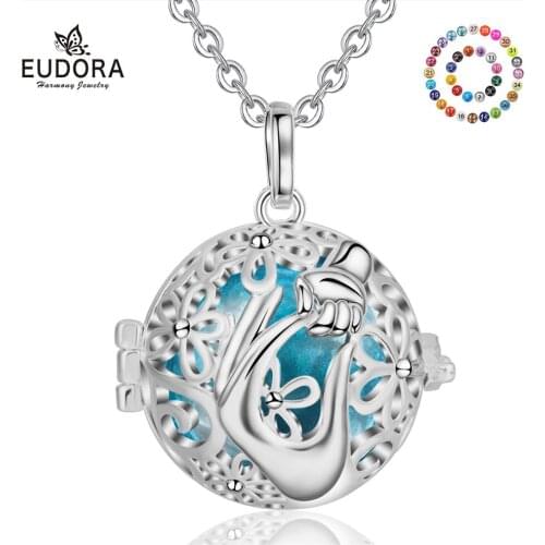 EUDORA 18mm Harmony Bola Ball Pendant Hand to Hand Hollow Cage Chime Ball Mexcian Bola Pregnancy Women Angel Caller Jewelry K218