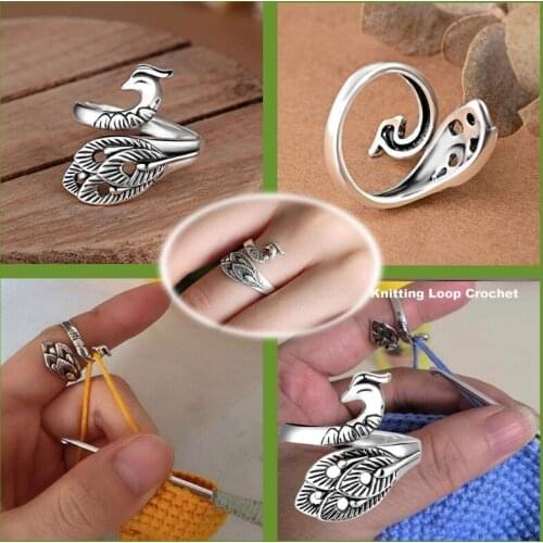 3Pack Adjustable Knitting Loop Crochet Loop Ring Knitting Accessories,Peacock Open Finger Ring,Adjustable Braided Ring f