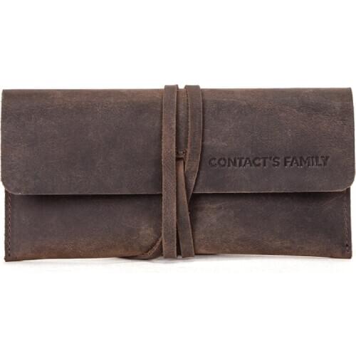 Handmade Cowhide Leather Pen Bag Retro Vintage Roll Pencil Case Pouch Office School Stationery
