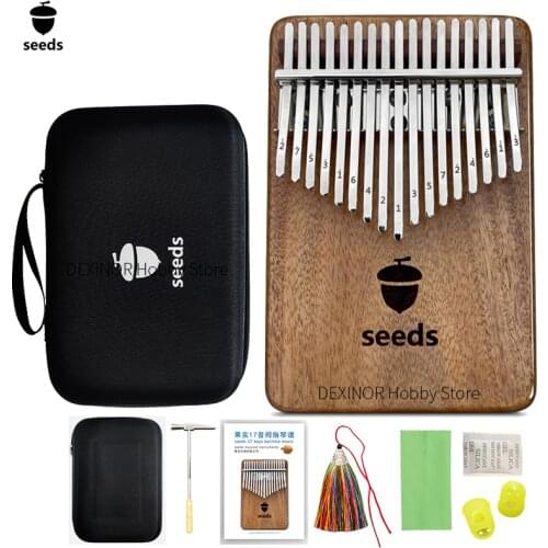 Seeds Metal Bridge Kalimba 17 Keys Flat Board Wooden Piano Keyboard Long Sustain Carved Scale Mbira Music Instruments