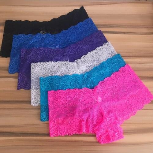 Womens Sexy Lace Underwear Transparent Panties Woman Boyshort Female Underpants Bragas Mujer Breathable M-XXL 2021 6 Pcs/Set