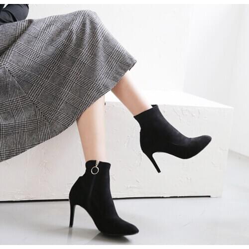 2020 High Heels Boots Women Sexy Pointed Toe Stiletto Short Boots 6CM/8CM Formal Wear Autumn and Winter Boots Size 33-42