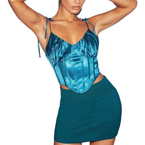 Women’s Solid Color Bustier Tops, Pleated V-neck Drawstring Irregular Hem Lace-up Sling Vest