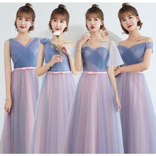Fashion Dress Pink Gray Beauty Bridesmaid Lace Dress 2019 Long Plus Size for Women With Sleeves Da Dama De Honra