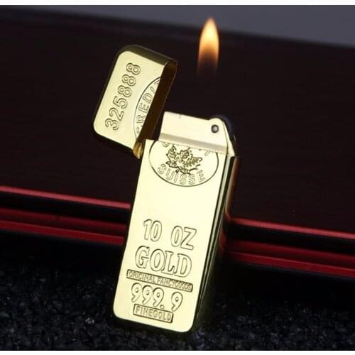 Gold Bar Lighter Creative Ultra-thin Mini Grinding Wheel Flame Inflatable Lighter Lighter Gadgets for Men Smoking Accessories