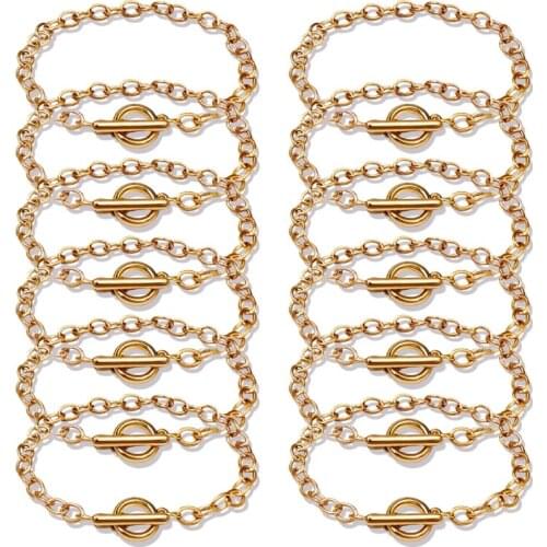 12 Pcs Chain Bracelets Metal Plated Link with OT Toggle Clasps Jewelry Bangle