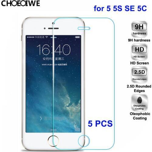 5 PCS / Lot Screen Protectors for iPhone 5 5s SE 5C Explosion proof Tempered Glass for iPhone 5 5s SE 5C Cover Glass Film