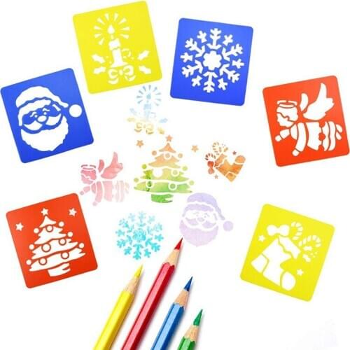 20 Sets Christmas Painting Ruler 6pcs/1 Set Elk Santa Claus Template Ruler Hollow Template Stamp DIY Drawing Tool Kids Gifts