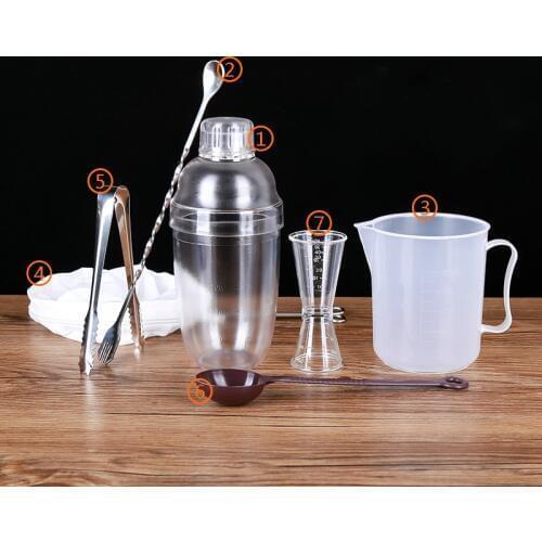 7PCS/SET 530ml Xueke pot Transparent cocktail shaker set cocktail cup milk tea shake cup drink stir bar tool ZP8061439