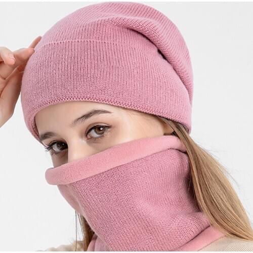 80% HOT SALES！！！Neckerchief Set Solid Color Warm Unisex Hat Supplies Plush Knit Hat For Winter