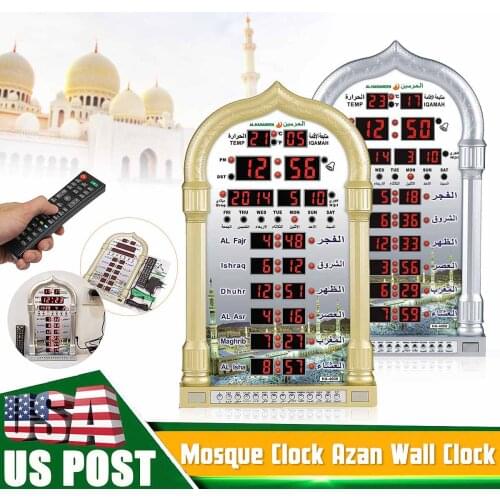 Azan Mosque Prayer Clock Islamic Mosque Azan Calendar Muslim Prayer Wall Alarm Clock Ramadan Home Decor with Remote Control