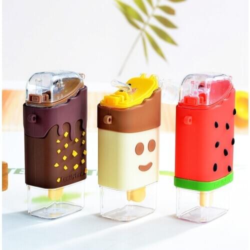Donut Ice Cream Water Bottle With Straw Watermelon Travel Cup Portable Leakproof Tritan Drink Children Bottles Plastic BPA Free