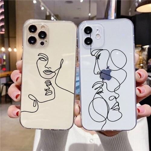 Art Face Phone Case For iPhone 11 7 8 Plus SE 2020 11Pro Max Cover Cartoon Lover Clear Soft TPU Cases For iPhone 12 X XR XS Capa