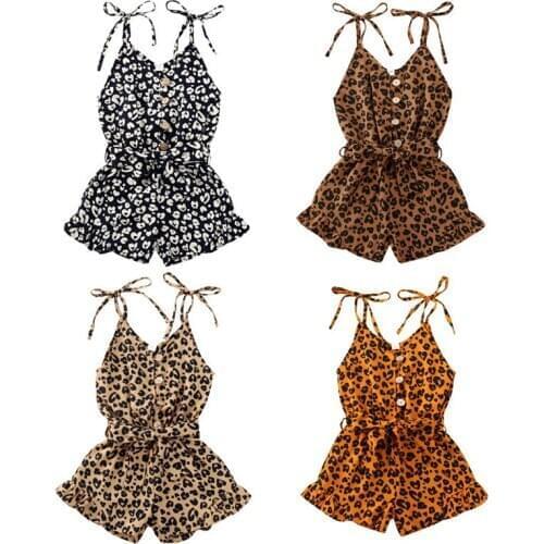 Baby Summer Clothing Infant Girls Suspender Shorts Children Personalized Leopard Print Jumpsuit Sleeveless Strap Trousers 1-6Y