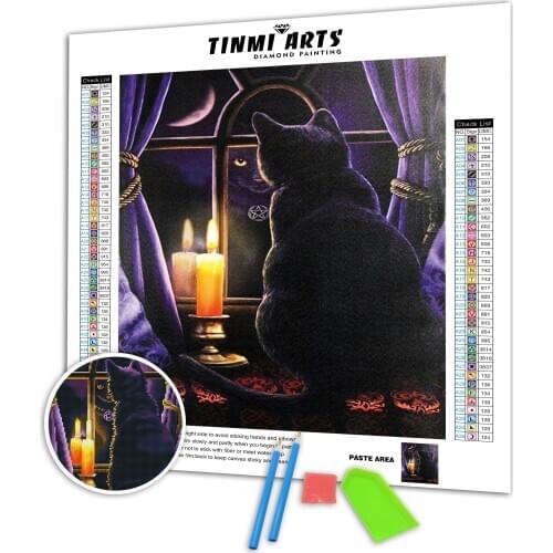 DIY Diamond Painting Full Drill Round AB Cat and Candle Mosaic Art Paint Diamond Animal Kit Embroidery Sticker Decoration Home