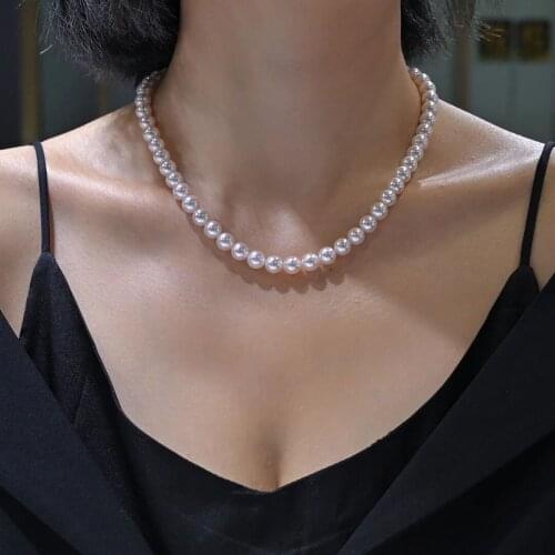 VKME Elegant White Imitation Pearl Choker Necklace Big Round Pearl Wedding Necklace for Women Charm Fashion Jewelry 2021