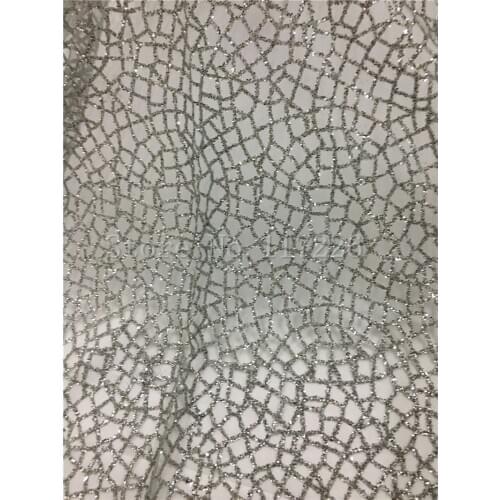 Elegant JRB-81403 glued glitter lace hand print for lady sawing shining lovely in silver color with glitter