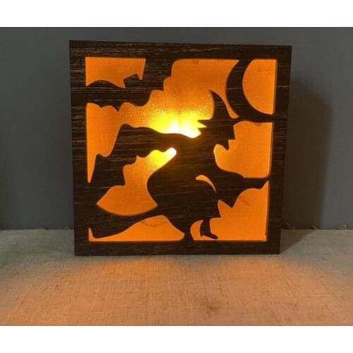 Halloween LED Wooden Light Witch Bat Cat Pattern Wood Lamp Wall Mural forParty Decor Pumpkin Bat ghost festival party home decor