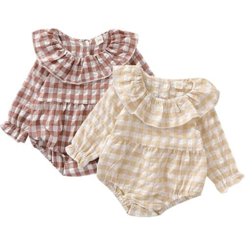 Citgeett Spring Toddler Baby Girls Romper Suit Long Sleeve One-Piece Collar Plaid Printing Jumpsuits Autumn Clothes