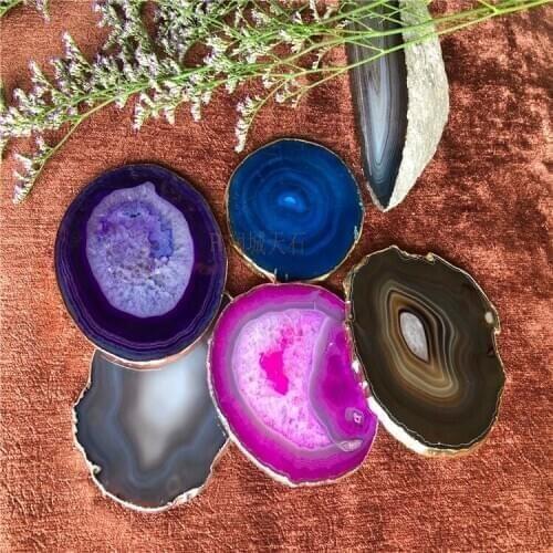 Creative Personality Agate Plated Gold Edge Coaster European Style Home Decoration Heat Insulation Pad Table Mat Desktop Decorat